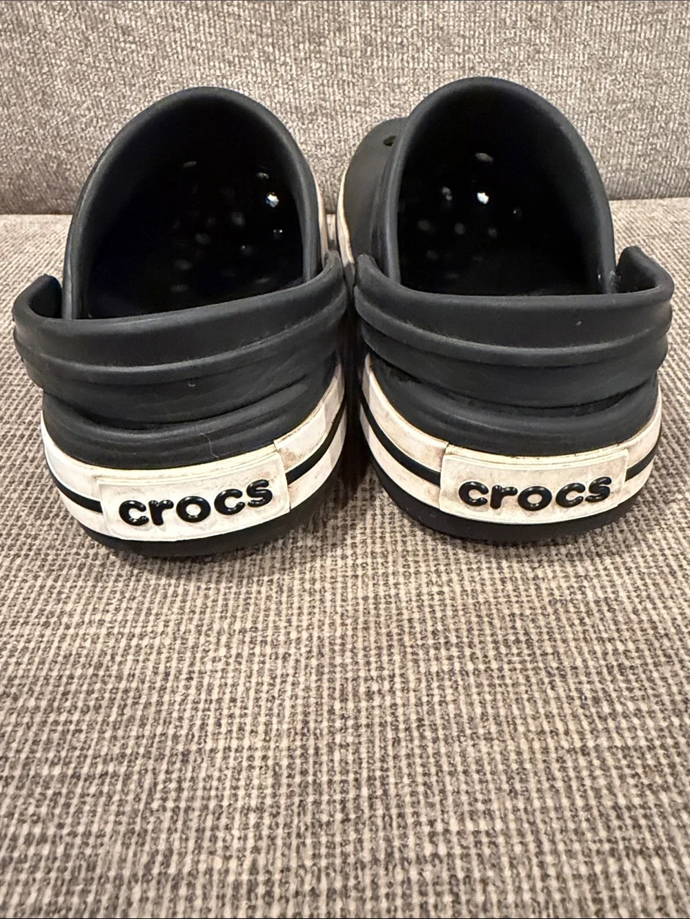 Kids Black Croc Shoes with White Trim - Comfortable Slip-On (size 1)